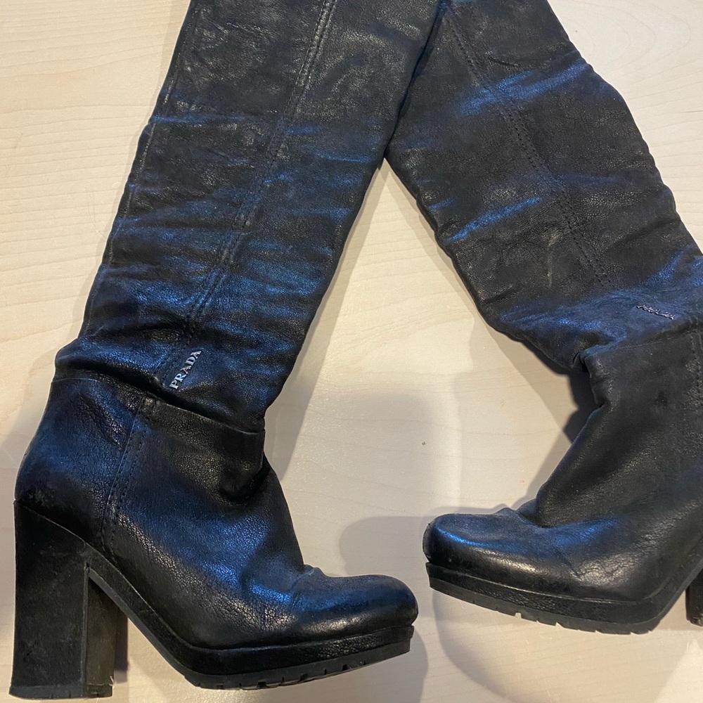 Prada size 35 leather tall platform boots. Size 35